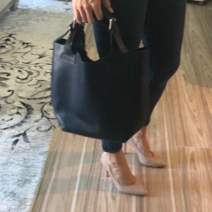 Navy Italian leather handbag.